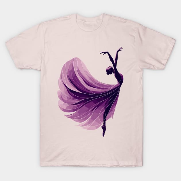 Beautiful ballerina in an elegant purple dress dancing. Vector illustration, tiptoe pose, ballet performer T-Shirt by Nora Liak